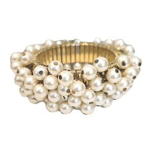 Vintage 60s Faux Pearls Cha Cha Beaded Expansion Bracelet